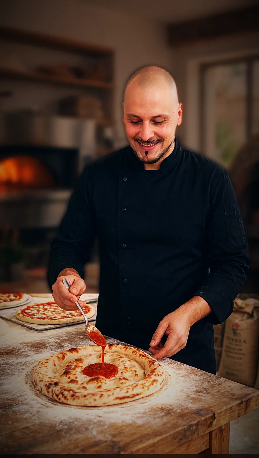 Federico mette il pomodoro sulla base
